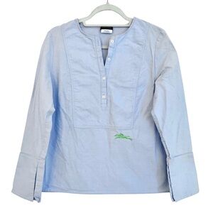 Longchamp Light Blue Cotton Tunic Blouse | Green Logo | IT 38 (US 4)